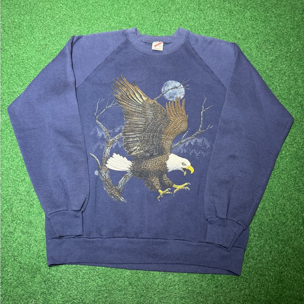 Vintage Eagle Nature Print Crewneck 80s 90s Screaming Eagle M/L 21x25 Sweatshirt